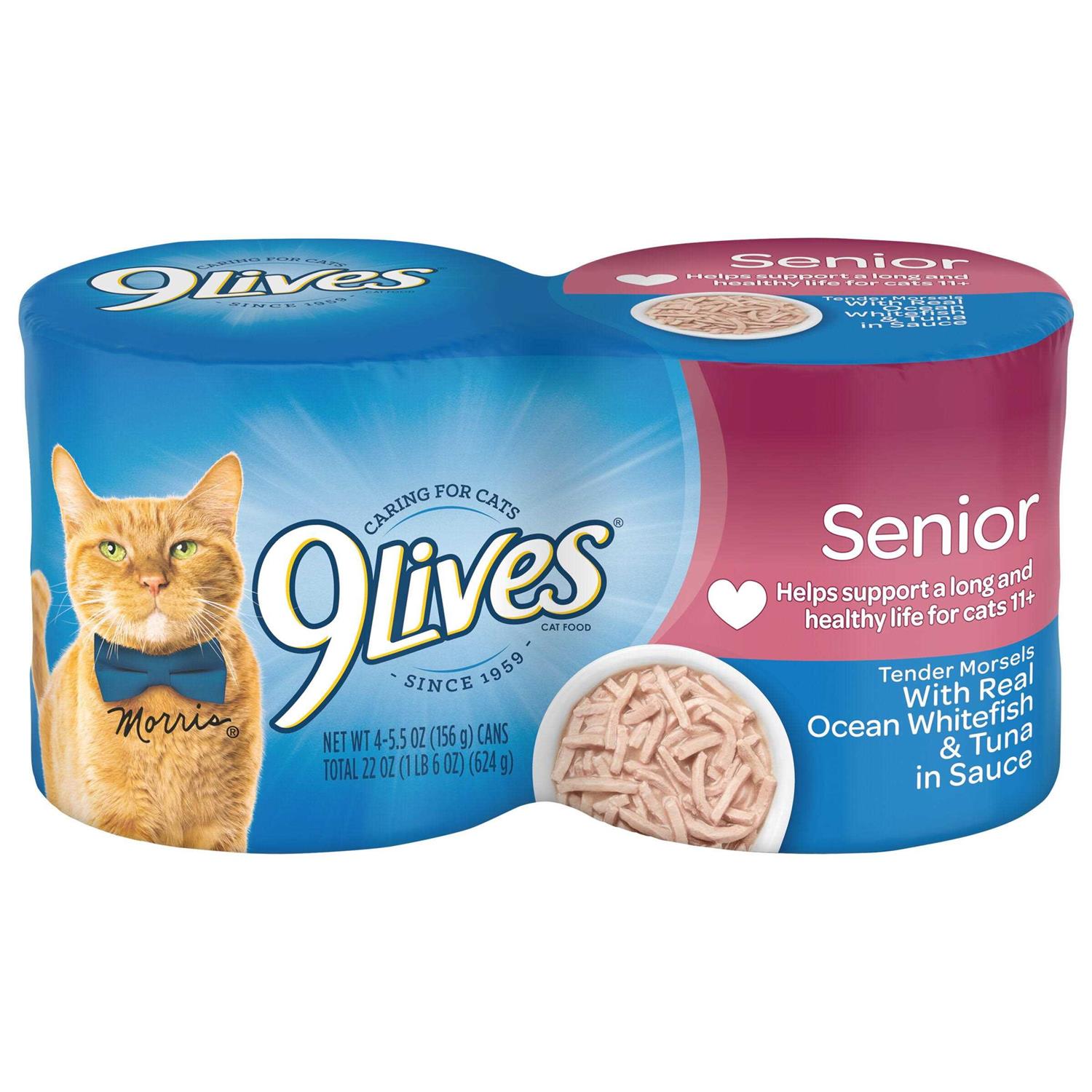 9Lives Wet Senior Cat Food Tender Morsels with Real Ocean Whitefish & Tuna in Sauce - Pet Supplies online store
