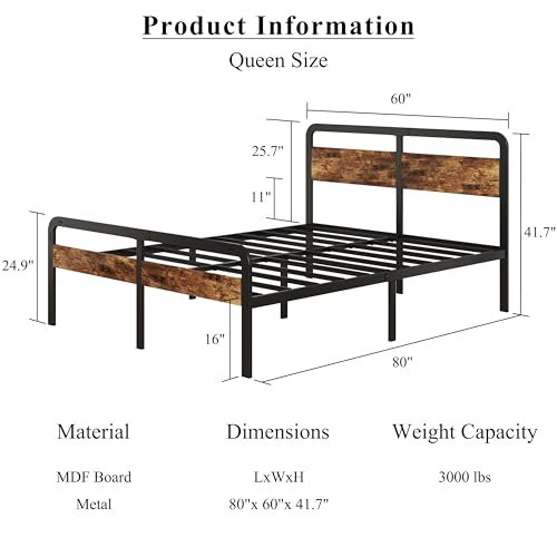 18 Inch Twin XL Bed Frame with Wood Headboard and Footboard, Platform Twin XL Bed Frames No Box Spring Needed with Heavy Duty Slats for Kids, Easy Assembly