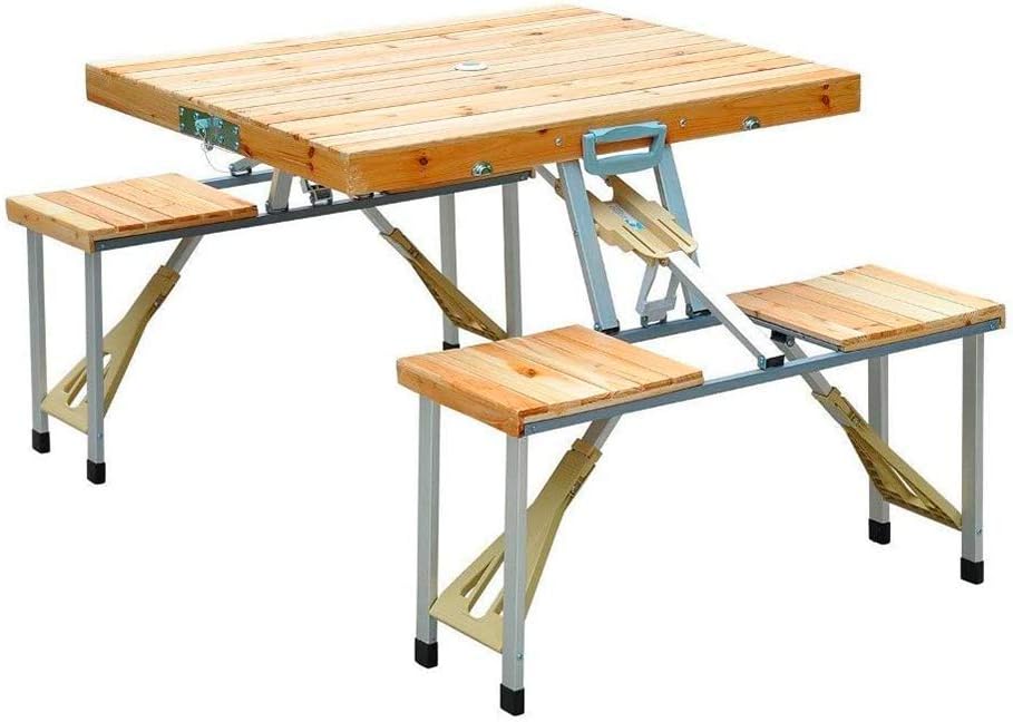 Wooden Camping Picnic Table Bench Seat Outdoor Portable Folding Aluminum 4 Seats