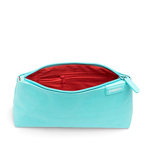 Poppin Pencil Case, Large Capacity Pencil Pouch with Zipper Closure, Sturdy Canvas with Contrast Lining, (Aqua, Small)