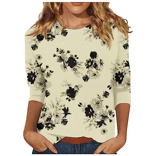 Womens Casual Tops Slacking Three Quarter Sleeve Women's Tshirts Round Neck Plus Size Loose Fitting Tops for Women