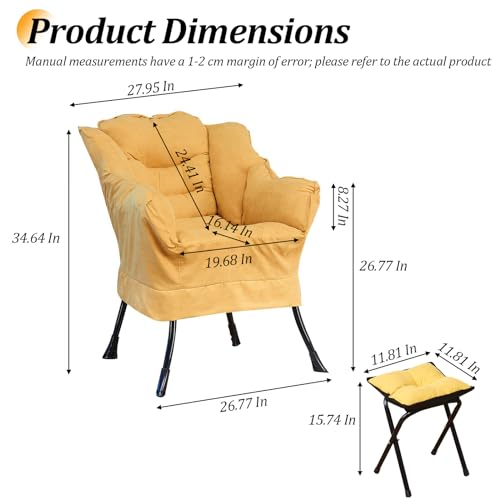 Lazy Chair with Ottoman, Modern Soft Reading Chair Accent Contemporary Lounge Leisure Sofa Chair with Armrests and a Side Pocket, Armchair with Stool for Bedroom, Living Room, Office, Red