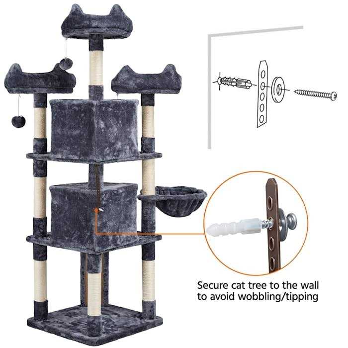 Topeakmart Dark Gray Large Plush Cat Tree with 3 Perches - Pet Supplies online store