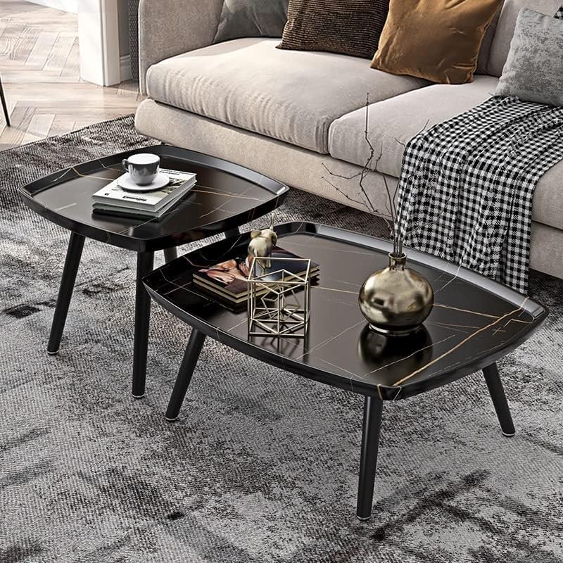 Elegant 2 Sets of Rectangular Nested Tables: Creative Wooden Coffee Table, Suitable for Living Rooms, bedrooms, Balconies, and More! Multifunctional Sofa Side Table and Side Table (Grey)