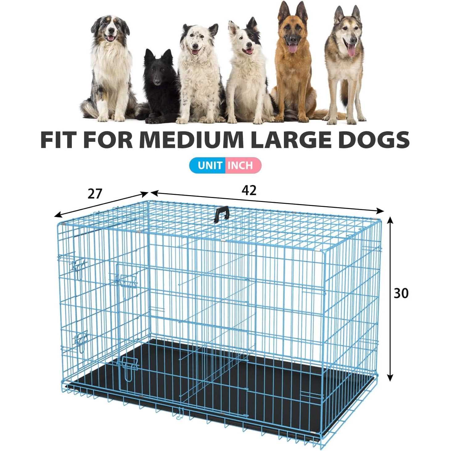Dkelincs 42 inch Dog Crate Dog Cage for Large Dogs Foldable Metal XL Dog Kennels with 2 Doors - Pet Supplies online store