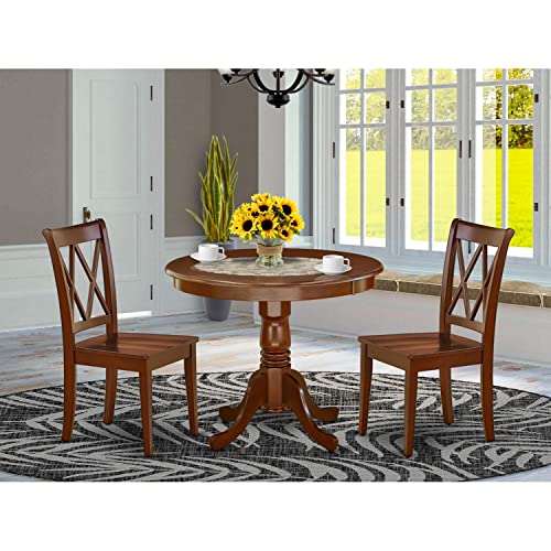East West Furniture ANCL5-LWH-C Antique 5 Piece Room Set Includes a Round Wooden Table with Pedestal and 4 Linen Fabric Kitchen Dining Chairs, 36x36 Inch