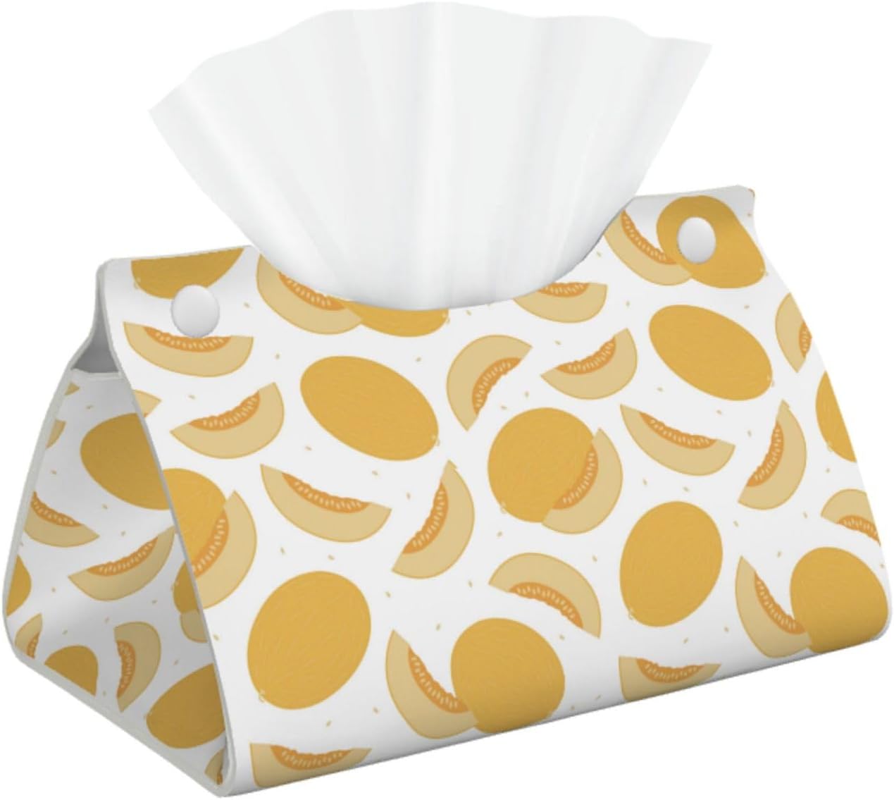 Leather Tissue Box Cover - Cute Cantaloupe Tangerine Long PVC Tissue Box Holder for Bedside Tables, Dining Desks, Tables, Modern Tissue Holder Cover for Bedroom, Office, Living Room Decor