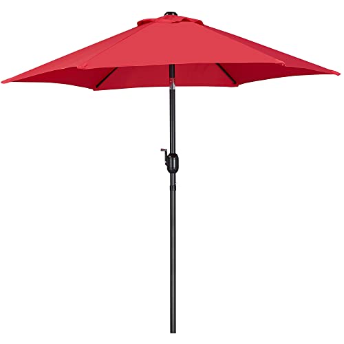 Yaheetech 7.5FT Patio Umbrella Market Umbrella with 6 Ribs Push Button Tilt and Crank Garden Table Umbrella for Garden, Deck, Backyard, Pool, Beach Red