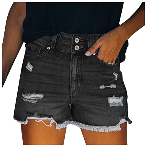 Summer Denim Shorts for Women 2024 Trendy Mid Rise Ripped Jean Shorts Stretchy Folded Hem Hot Short Jeans