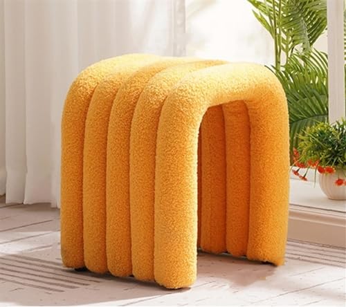 Vanity Stool Chair, Modern Terry Footstool, Thick Legs, Tufted Footstool for Extra Seating Dressing Room, Living Room, Entryway(Pink)