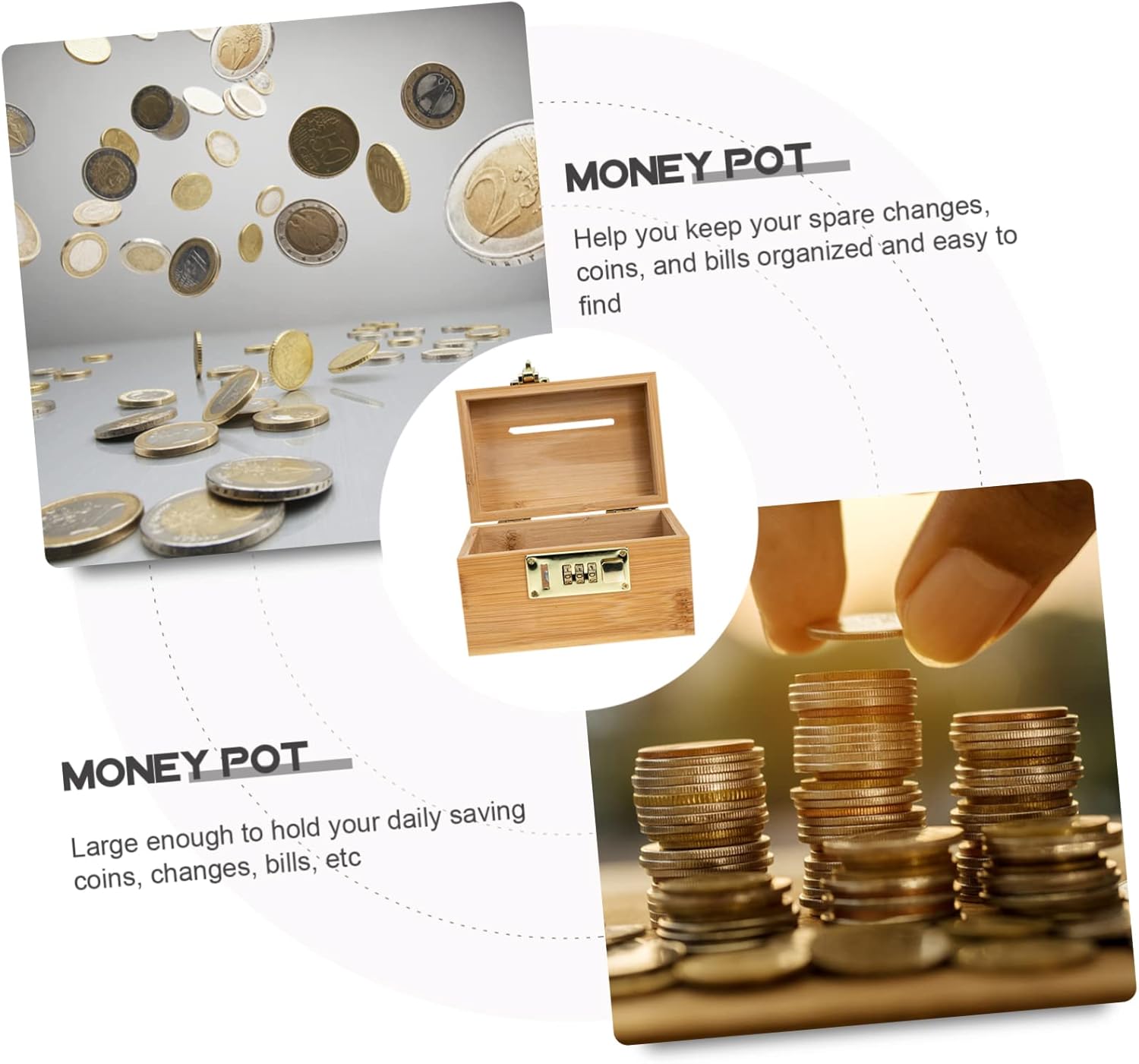 Garneck 4pcs Box money box with lock wooden storage chest trunk piggy bank square Wooden Piggy Banks with Lock coin change container cash rustic wooden box vacation password wrought iron