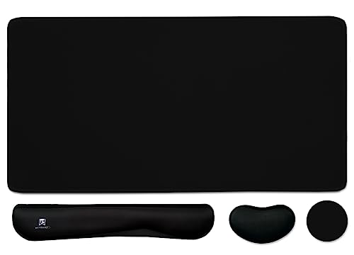 Large Keyboard Mouse Pad Set, Extended Mouse Pad+Keyboard Wrist Rest Support, Memory Foam Ergonomic Easy Typing, 4Pcs (35.4×15.13 in) Desk Pad Set for Home Office Study Game - Dark Blue