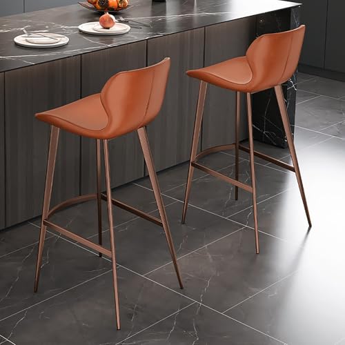 Italian Cowhide Barstool with Back, Counter Height Bar Stool, Modern Counter Stool with Metal Legs, Countertop Comfortable Stools for Kitchen Island, Gray(Antique Bronze Foot,55CM/21.7