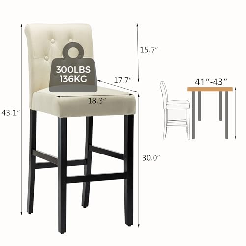 LSSBOUGHT 30'' Bar Stools Set of 4 Bar Height Chairs with Button Tufted Back for Kitchen Island, Gray