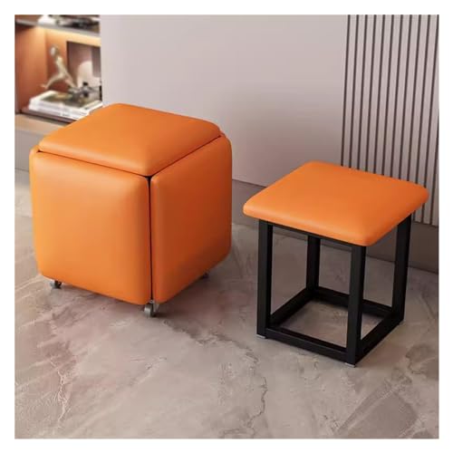 Leather Seating Cube 5 in 1 Stool with Swivel Casters Stackable Sofa Chair Nesting Ottoman Stool Movable Footstool Dressing Chair for Living Room Bedroom (Color : Yellow)