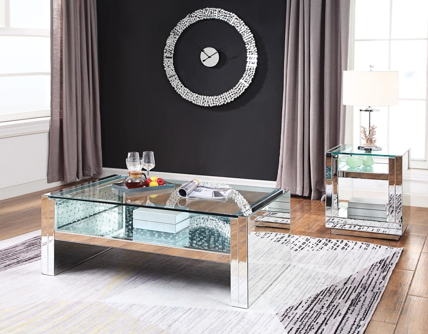 Acme Nysa Coffee Table in Mirrored and Faux Crystals
