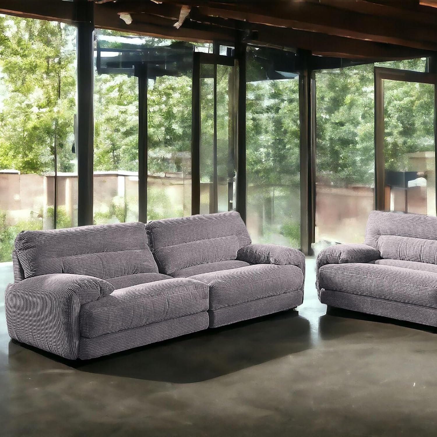 Acme Cadenza Corduroy Fabric Upholstered Rolled Armrests Sofa in Gray