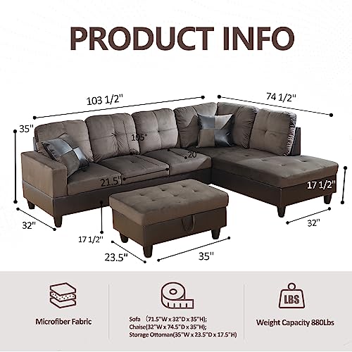 Microfiber Sectional Sofa Set,Living Room Furniture Sets,Modular Sectional Couches,L Shaped Couch for Living Room/Apartment(Left-Facing,Red Sectional Couch)