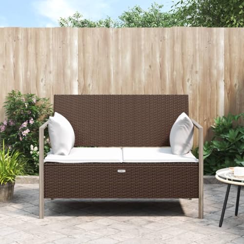 2-Seater Patio Bench, Outdoor Seating Outdoor Chair Park Bench Wood Bench Suitable for Garage Bedroom Garden Outdoors, with Cushions Black Poly Rattan