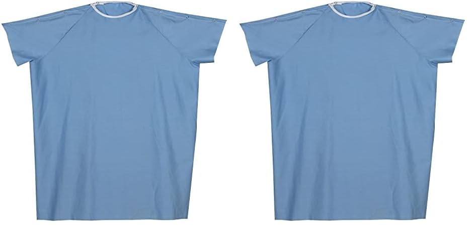 DMI Hospital Gown for Women or Men, Patient Gown, Back Tie and Side Tape Tie, 38 Inches Long, Blue, 12 Each