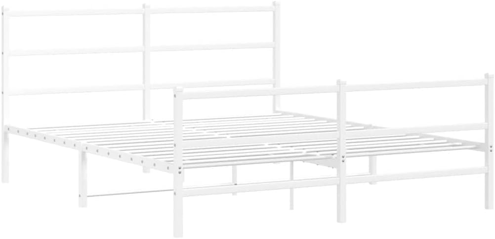 vidaXL White Metal Bed Frame with Headboard/Footboard - Steel Double Bed for Bedroom/Guest Room, 59.1