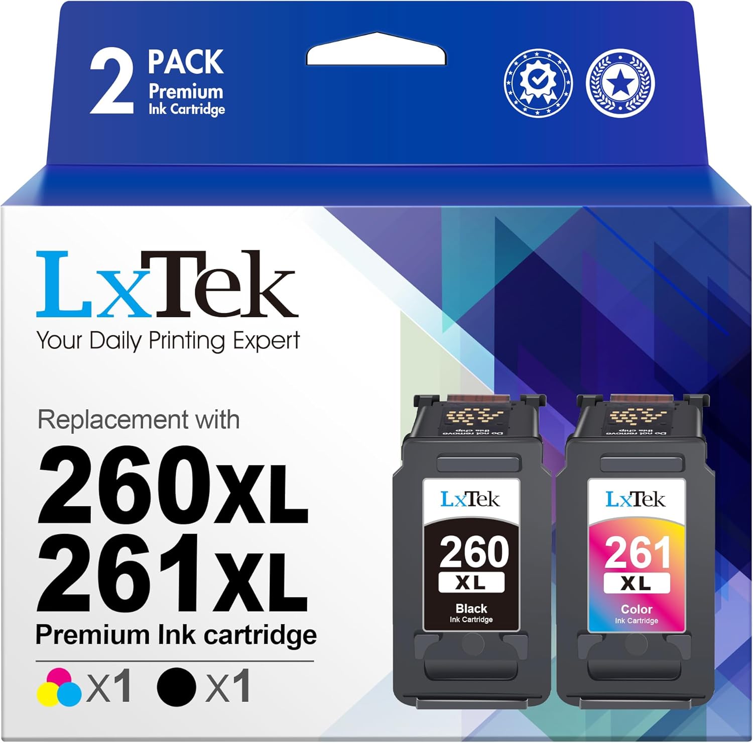 LxTek Ink Cartridge Replacement for Canon 260XL 261XL 260 XL 261 XL PG-260 PG-260XL CL-261 CL-261XL to use with TS6420 TR7020 TS5320 Printer tray, 2 Pack(1 Black, 1 Tri-Color)
