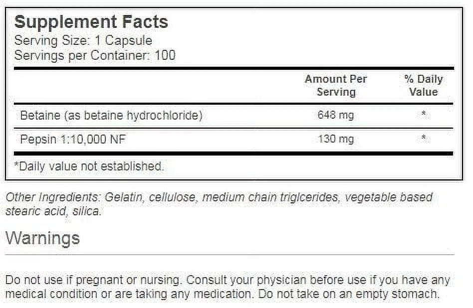 Twinlab Betaine HCl Capsules, 100 Ct