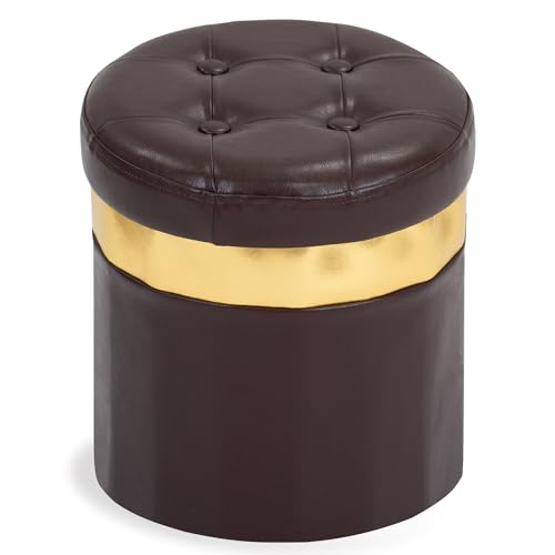 Velvet Round Storage Ottoman Folding Foot Stool with Gold Trim Small Storage Ottoman Bench 13inch Foot Rest for Living Room,Bedroom,and Dorm(Pink,2pcs)