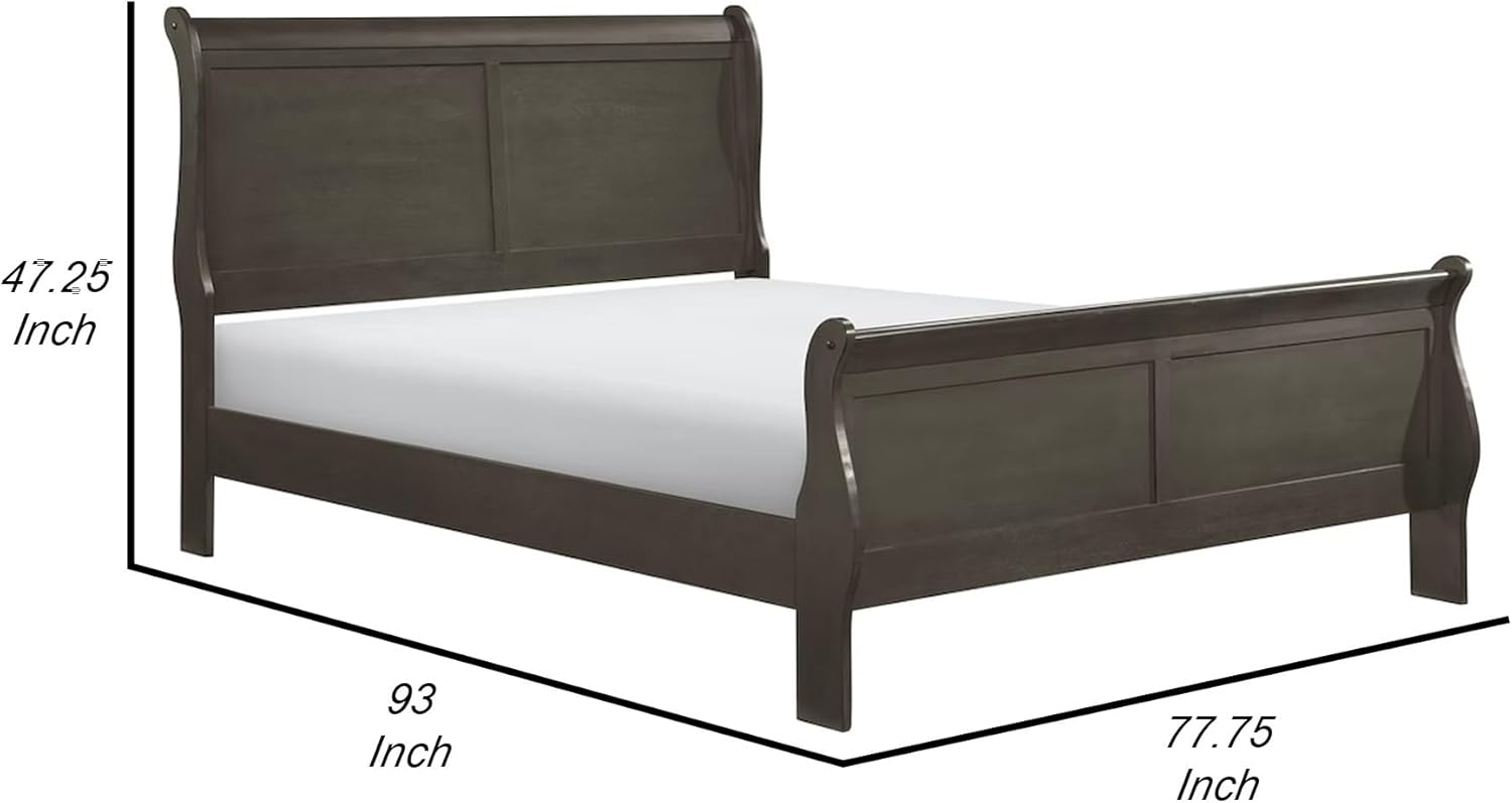 Benjara Gage Traditional California King Sleigh Bed, Wood Frame, Stained Gray