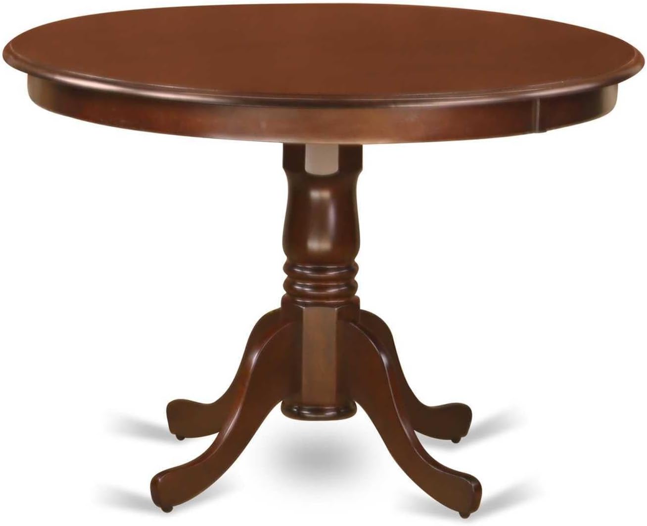 French Flair 5 Piece Dining Table Set Includes A Round Wooden Table with Pedestal and 4 Upholstered Chairs, Mahogany