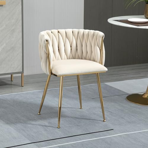 Velvet Dining Chairs Set of 2, Modern Upholstered Dining Chairs with Gold Metal Legs for Dining Room, Vanity, Kitchen, Living Room(Beige)
