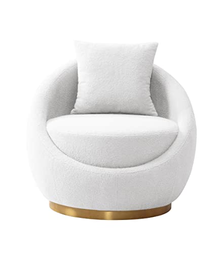 St Barts Swivel Accent Chair Cozy Plush Faux Shearling Upholstered Loose Seat Back Cushion Gold Tone Metal Base Modern Contemporary, Grey