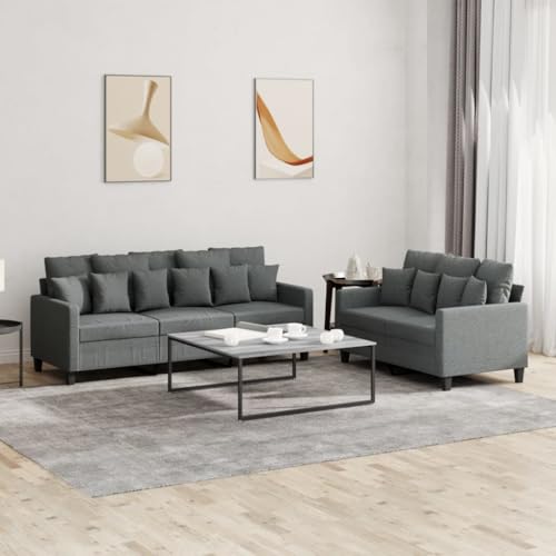 2 Piece Sofa Set with Cushions,Upholstered Sofas,Modern Sofas,Living Room Furniture Sets,Seating Furniture,Centre Sofas,for Living Room,Bedroom,Apartment,Office,Dark Gray Fabric
