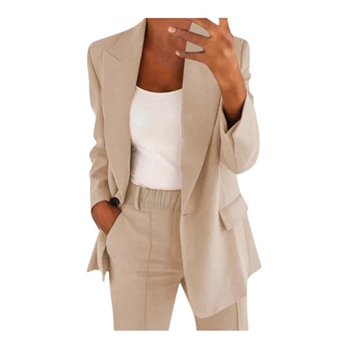 2 Piece Suits for Women Business Casual Long Sleeve Blazer Jackets Wide Leg Pants Office Outfits with Pockets