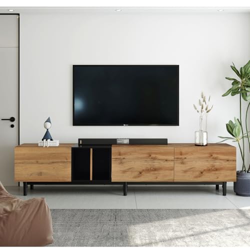 Modern TV Stand for TVs up to 80 Inch, Wooden Entertainment Center with 3 Large Storage Cabinets & Open Shelves, Media TV Console Table for Living Room,Bedroom, White