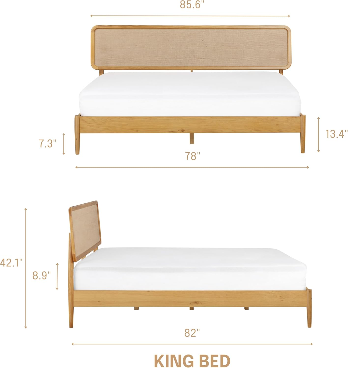NTC Bundle Lupin King Solid Wood Bed Frame with Headboard and Zoe Solid Oak Nightstand - Rustic Oak
