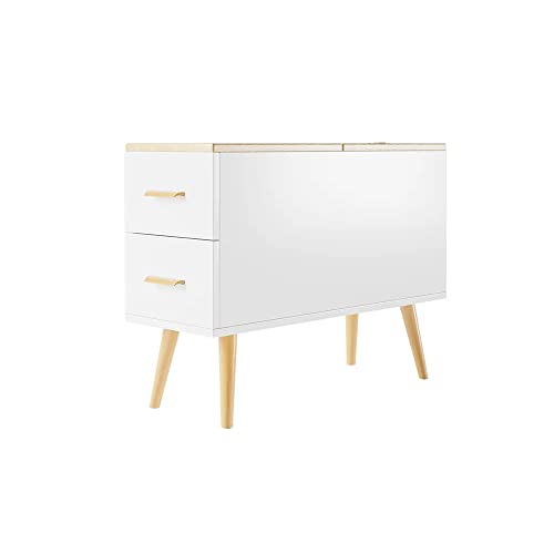 homary Narrow Side Table with Storage Cabinet Rectangle Contemporary End Side Table for The Living Room and Bedroom (White)