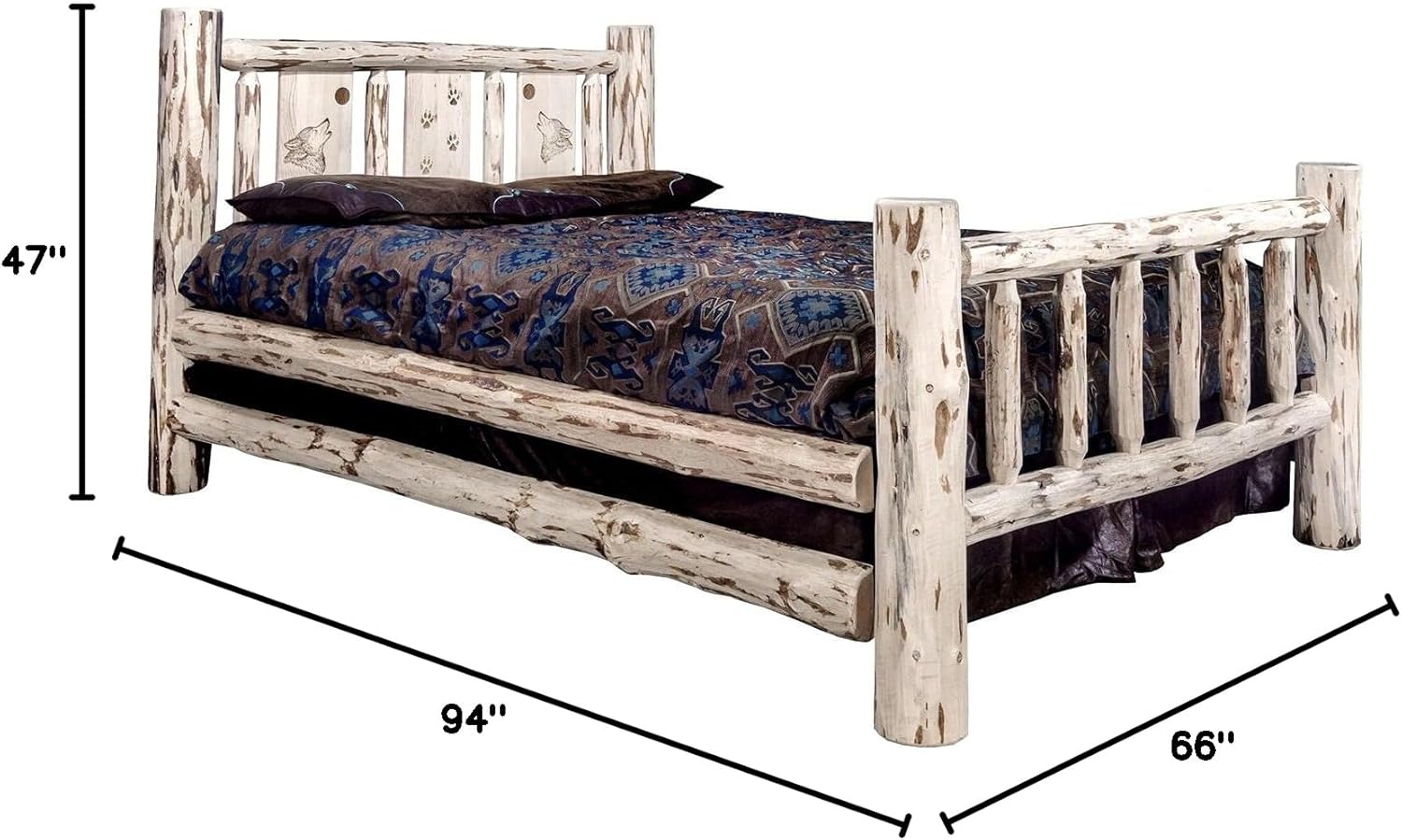 Montana Woodworks Wolf Design Laser Engraved Log Bed in Clear Lacquer Finish (Queen: 94 in. L x 66 in. W x 47 in. H (215 lbs.))