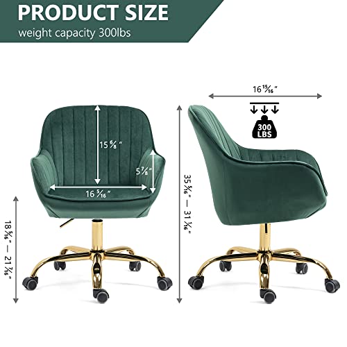 Majnesvon Modern Adjustable Velvet Accent Chair, 360° Swivel Upholstered Armchair with Gold Legs & Rolling Wheels,Comfy Reading Chair for Bedroom,Living Room,Makeup Room (Pink)