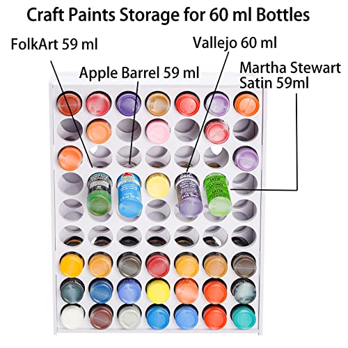 SANFURNEY 49 Holes Craft Paint Storage Organizer Vertical Paint Rack Stand for Apple Barrel, Folkart -2oz Craft Paints, Wall-mounted