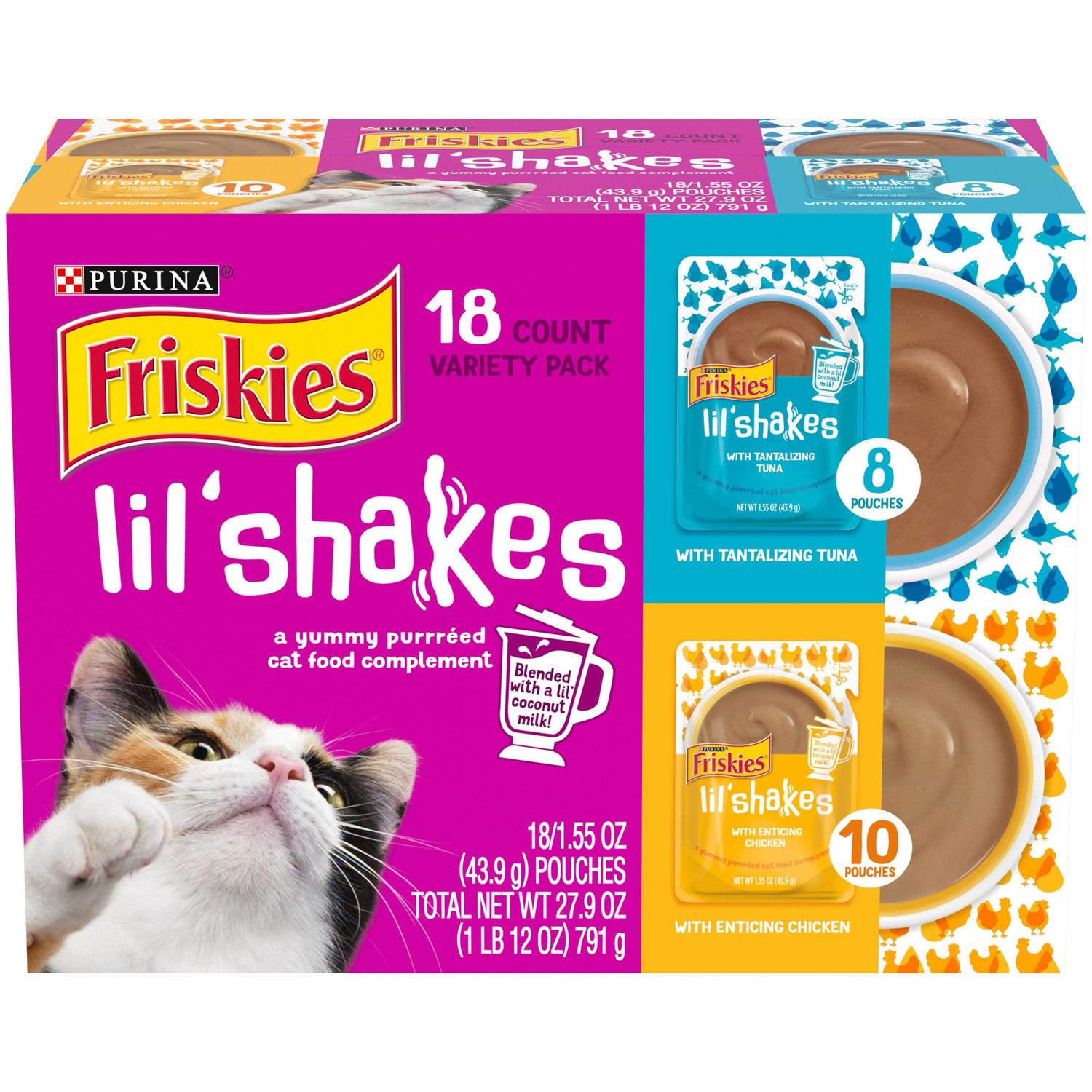 Purina Friskies Pureed Cat Food Topper Variety Pack Lil' Shakes With Chicken and With Tuna Varieties - Pet Supplies online store