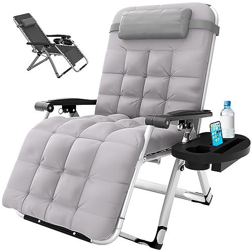 Elevens Oversized Zero Gravity Chair, 30in Reclining Patio Lounge Chair with Removable Cushion & Tray, Adjustable Headrest, Black, Support 500lbs