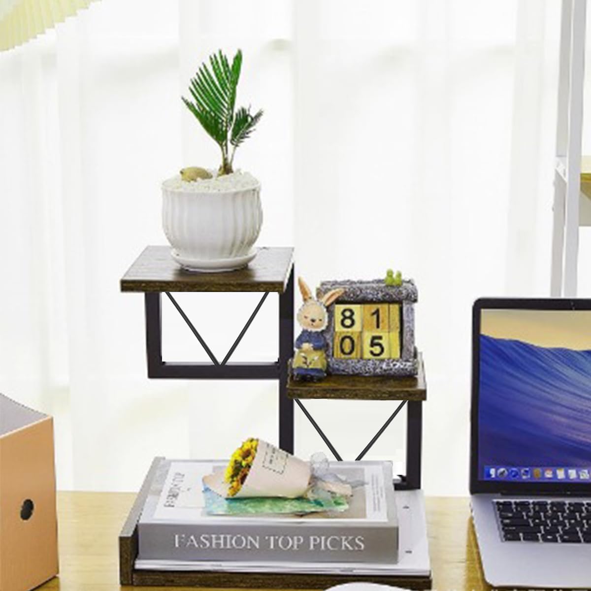 Desktop Wooden Shelf, 3 Tier Bookshelf Desk Supplies Organizer, Tabletop Shelf Storage Rack Display Stand Rustic Counter Shelf Decor for Home/Office/Kitchen/Study Room/Living room