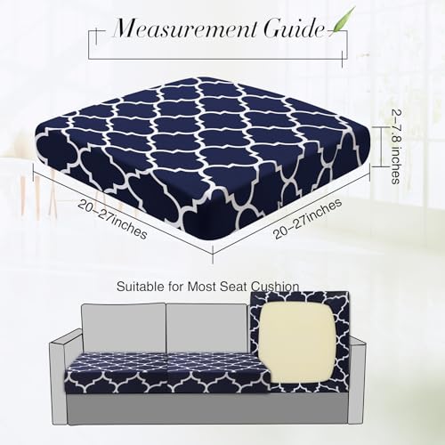 4 Pcs Patio Stretch Sofa Cushion Covers Moroccan Pattern Outdoor Cushion Covers Replacement Patio Furniture Cushion Couch Slipcovers Chair Seat Cover Soft Flexibility Protector (Navy Blue)