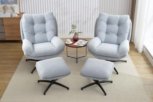 Swivel Accent Chair with Ottoman Modern Reading Chairs Ottoman Set Comfy Rocking Glider Lounge Chair Footrest for Living Room Chenille 360 Swivel,High Back,16