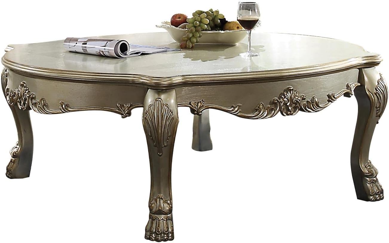 Acme Dresden II Oval Arched Top Wooden Coffee Table in Gold Patina and Bone