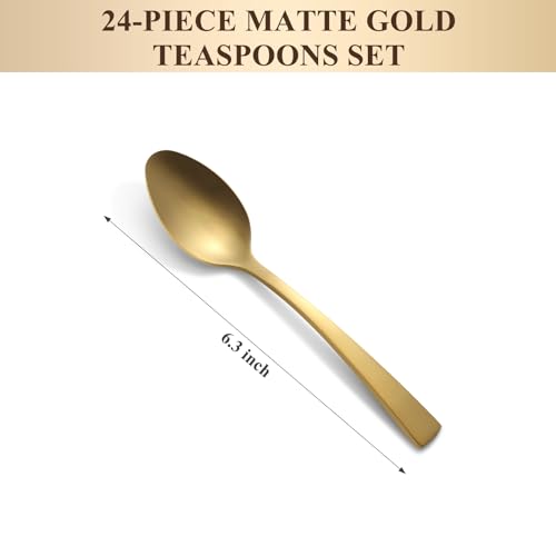 BEWOS 6.1-Inch Teaspoons Stainless Steel, 24-Piece Spoons Silverware Set, Mirror Polished & Dishwasher Safe, Small Spoons, Dessert Spoons, Blue Plastic Handle for Home, Kitchen or Restaurant