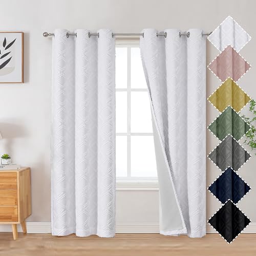 OWENIE Grey Curtains for Bedroom 84 Inches Long 2 Panels Set, Elegant Jacquard Room Darkening Thermal Insulated Curtains, Double Layer Grommet Curtains for Living Room, Each 50Wx84L inch