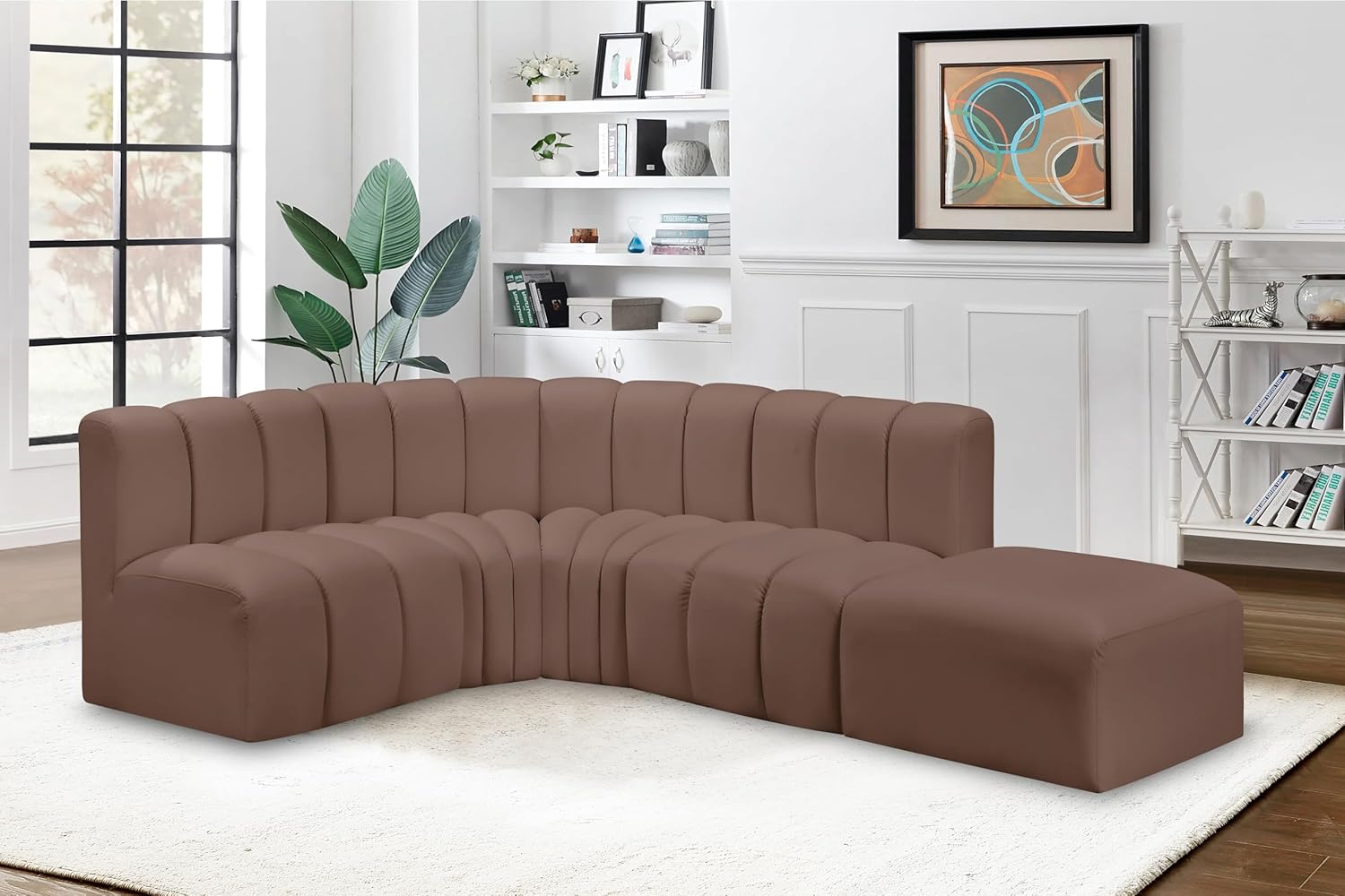 Meridian Furniture Arc Collection Modern | Contemporary Sofa with Soft Vegan Leather, Deep Channel Tufting, Modular, 127