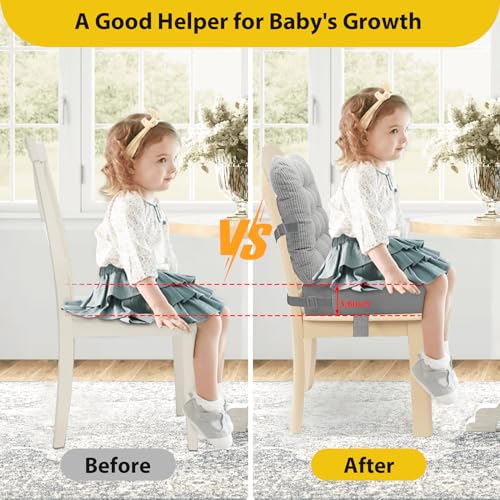 Booster Seat for Kitchen Chair - 2Pcs Toddler Booster Seat for Dining Table Adjustable Safety Belts & Non-Slip Bottom, PU Waterproof Easy Cleaning Booster Chair Cushion